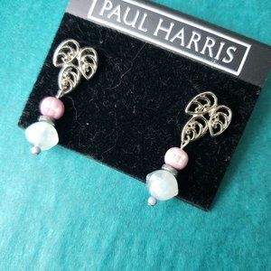 3/10$ Paul harris pink white and silver tone earrings